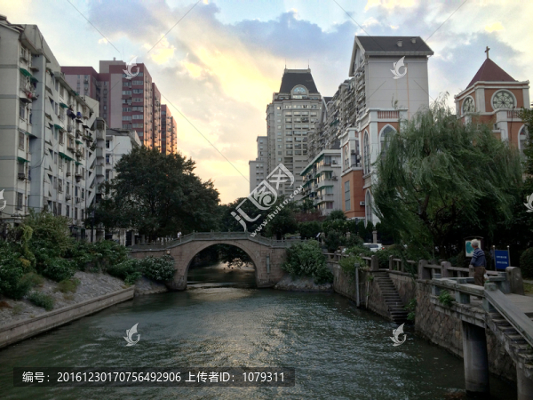 拱橋,民房,霞光,運河,杭州