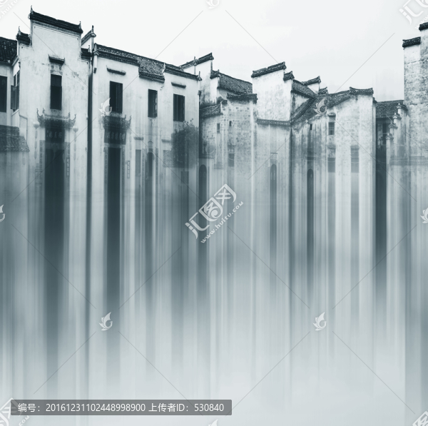 江南水鄉(xiāng)水墨畫,合層