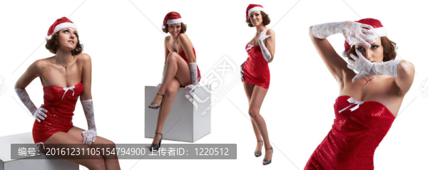 美麗的女人在黑色背景圣誕老人帽子