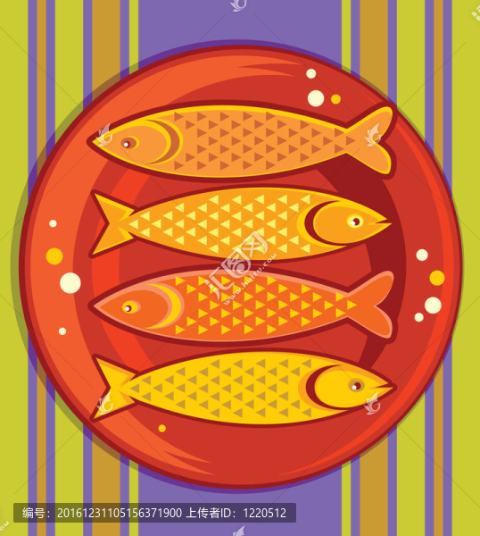 紅盤子上的四條魚
