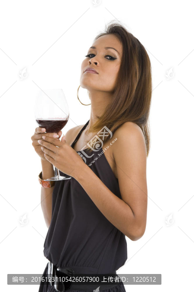 美女配紅酒
