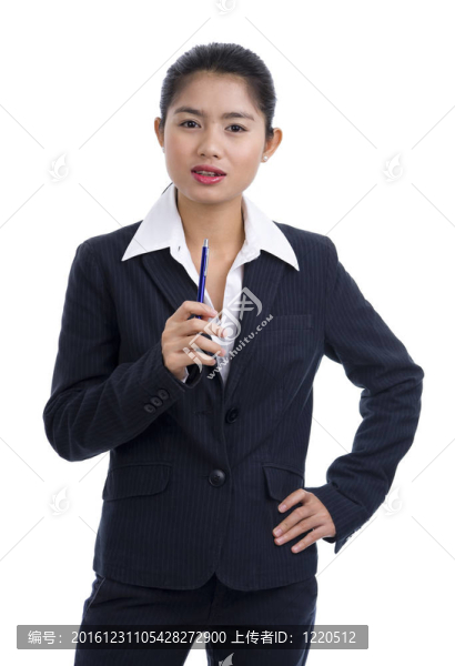 自信的商業(yè)女性用筆