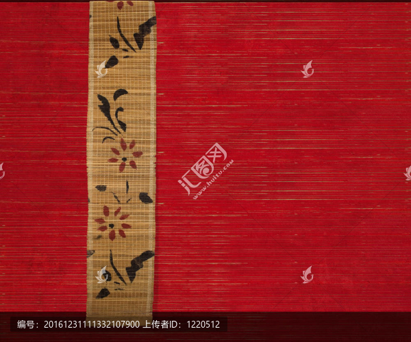 花竹橫幅紅羅紋木背景2