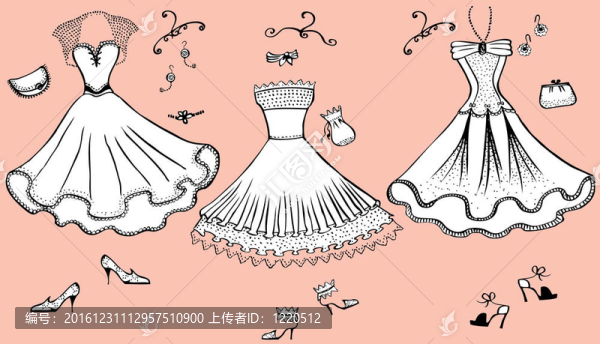 女性服飾圖及配件。