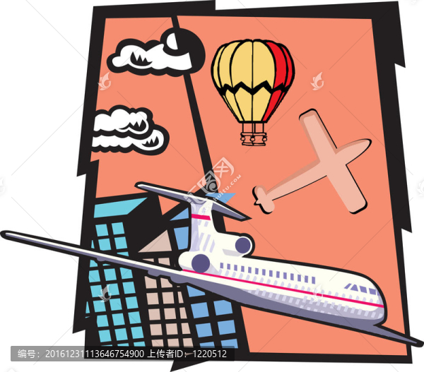 飛機(jī)和降落傘飛越建筑