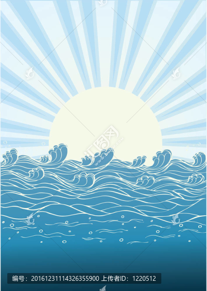 太陽日的海浪。自然景觀圖
