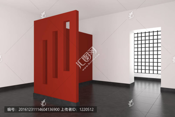 空的室內(nèi)有紅色的墻壁和窗戶