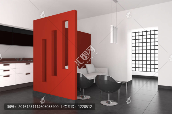 現(xiàn)代室內(nèi)與客廳和廚房
