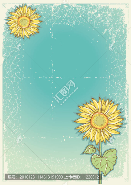 sunflowes,Grunge元素老式明信片。