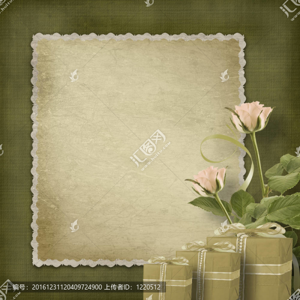 明信片與玫瑰和禮物祝賀