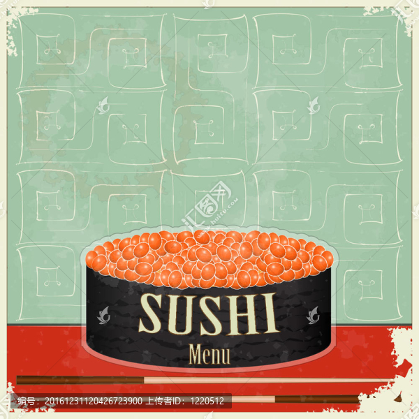 老式的壽司菜單上的食品垃圾背景