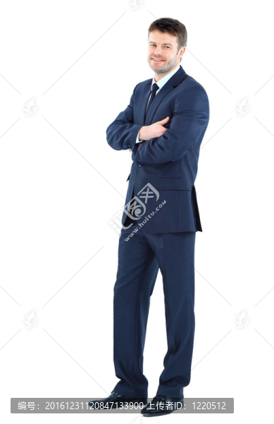 全方位的幸福微笑的商人肖像；孤立的白色背景