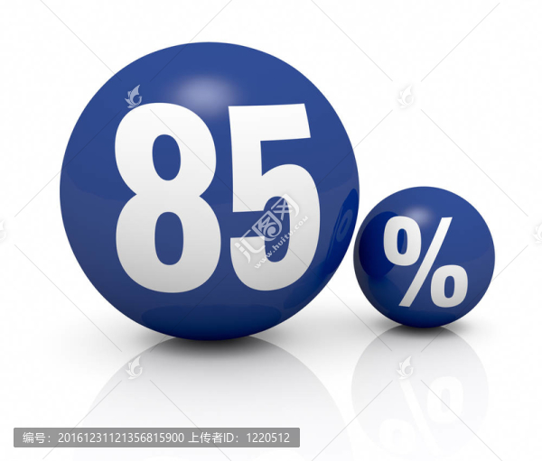 兩個(gè)藍(lán)色球體，一個(gè)與數(shù)字85和其他的百分比符號（3D渲染）