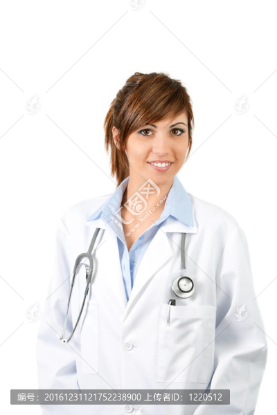 迷人的女醫(yī)生孤立在白色。