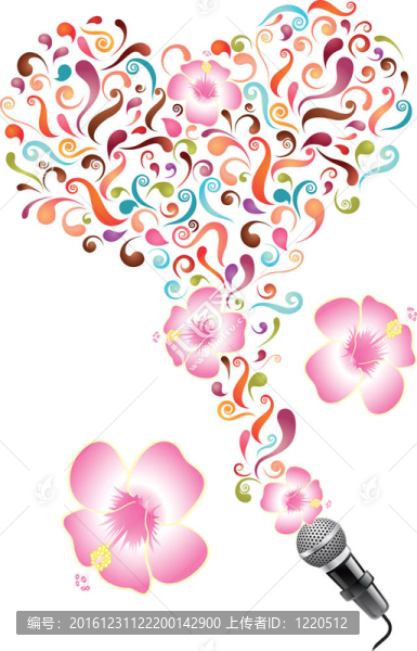 設(shè)計(jì)與麥克風(fēng)；抽象的漩渦和花朵