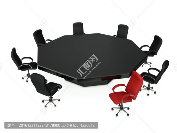 3D插畫：一組椅子圍著圓桌站著象征著工人和導(dǎo)演