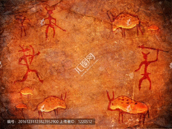獵人洞穴繪畫數(shù)碼插畫背景