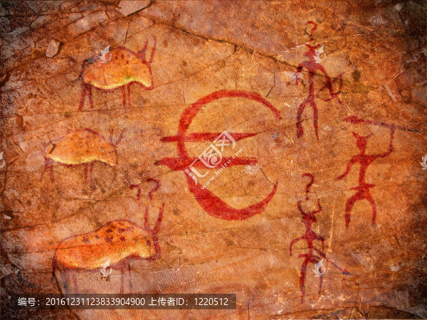 獵人洞穴畫數(shù)字插圖與歐元符號