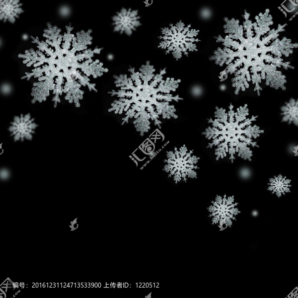 黑色背景上柔和的銀色雪花