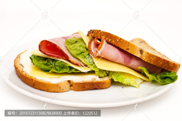 健康；剛制作的火腿三明治