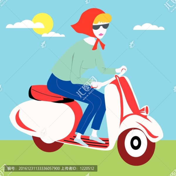 可愛女孩滑板車圖