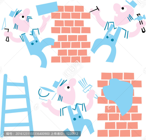 瓦工在白色背景卡通插畫。