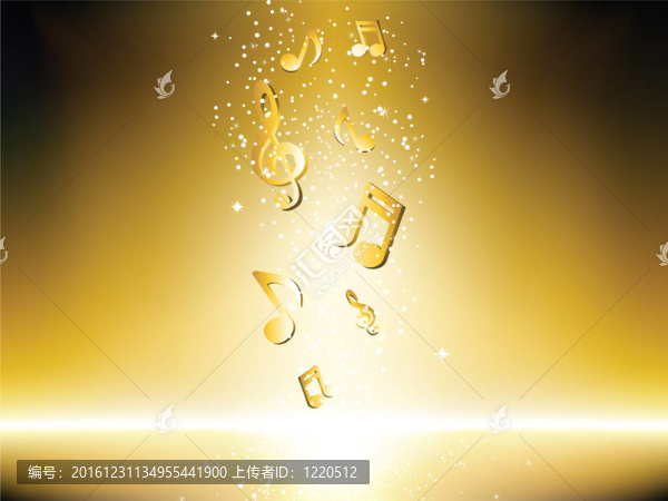 金色背景音樂音符和星星。