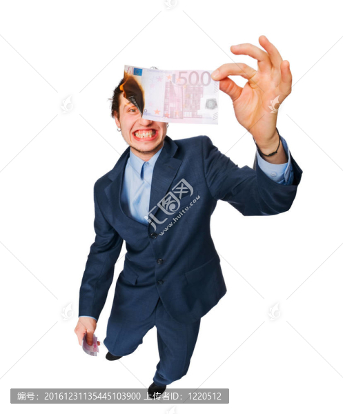 年輕人穿著西裝的歐元紙幣燃燒