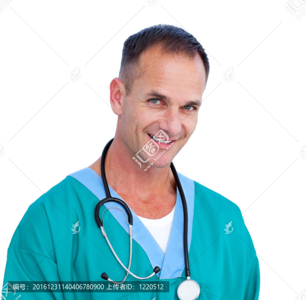 一個成功的男醫(yī)生拿著聽診器的肖像