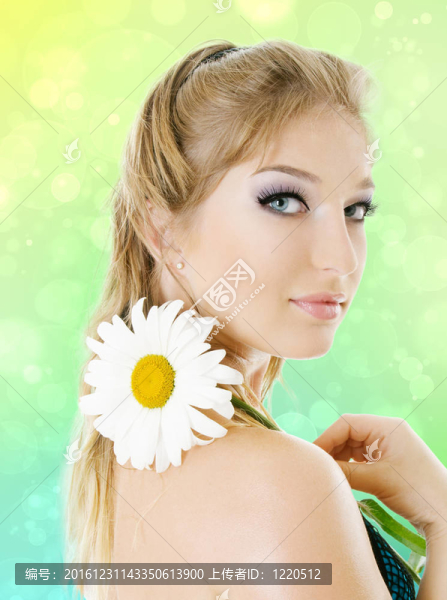 年輕女子與daisy,flower