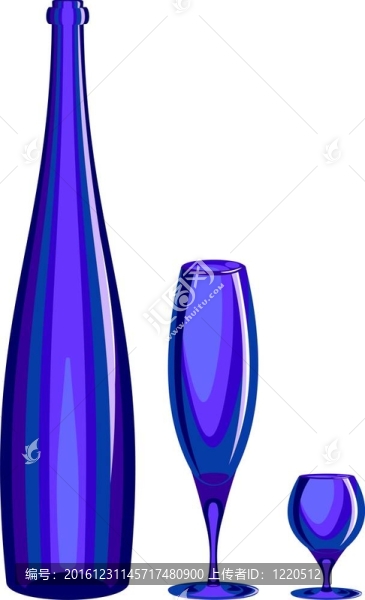 酒瓶和酒杯藍(lán)色玻璃