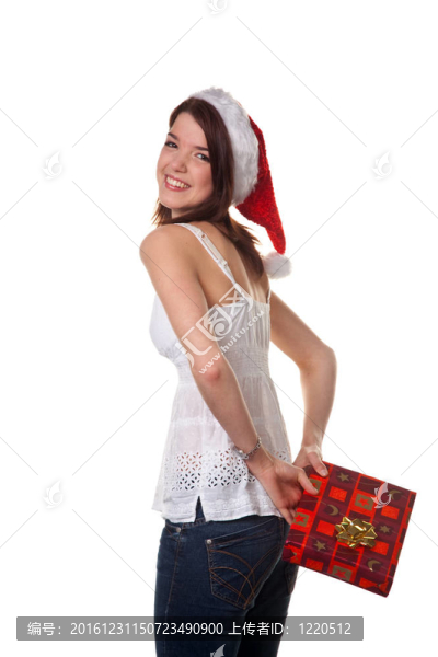 漂亮的年輕女人帶圣誕包