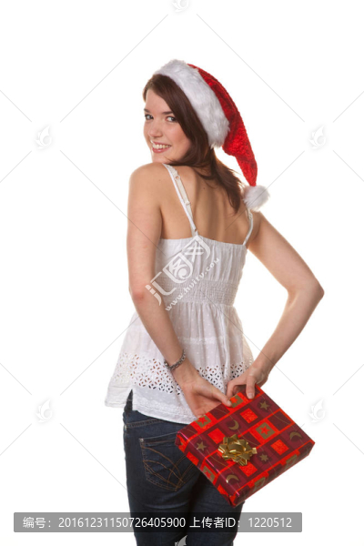 漂亮的年輕女人帶圣誕包