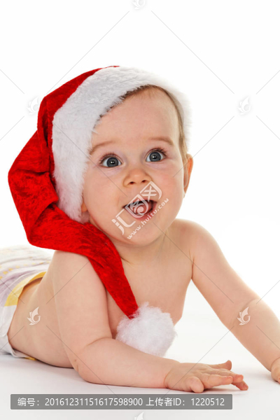 小孩帶圣誕老人帽寶寶