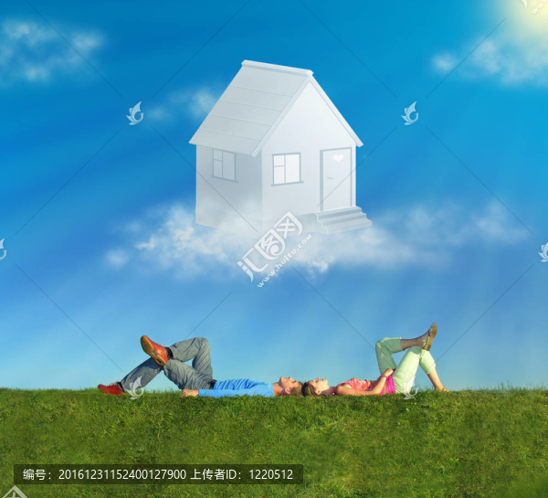 躺在草地上和夢(mèng)想的房子拼貼