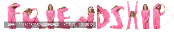女孩在粉紅色的衣服，使字的友誼；拼貼