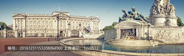 白金漢宮和維多利亞紀(jì)念館全景圖；倫敦。（白金漢宮外）