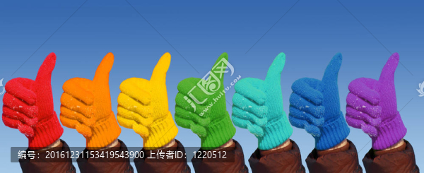 手在彩虹手套顯示手勢確定；拼貼