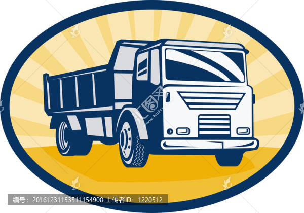 從旭日背景低角度看翻車機(jī)或自卸卡車