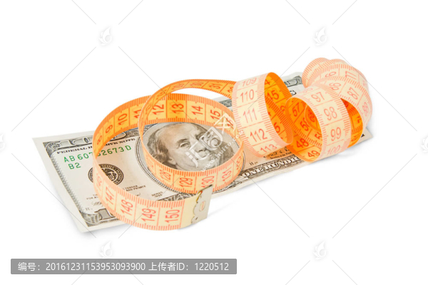 美元鈔票和測(cè)量卷尺