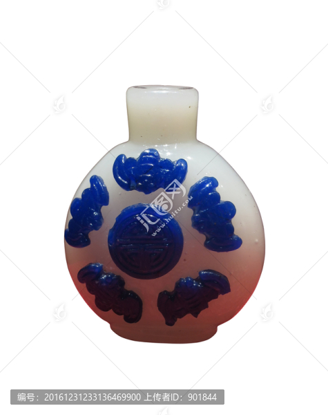 清,白套藍(lán)玻璃五蝠捧壽鼻煙壺