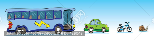 卡通車(chē)；巴士自行車(chē)和蝸牛-插圖