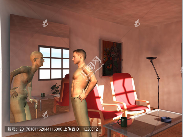 青年在鏡子中看到未來的自我