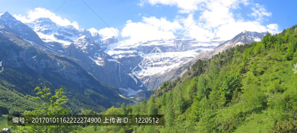 在前景中的森林的加瓦爾尼馬戲團(tuán)山盡收眼底；比利牛斯山；法國(guó)；全景