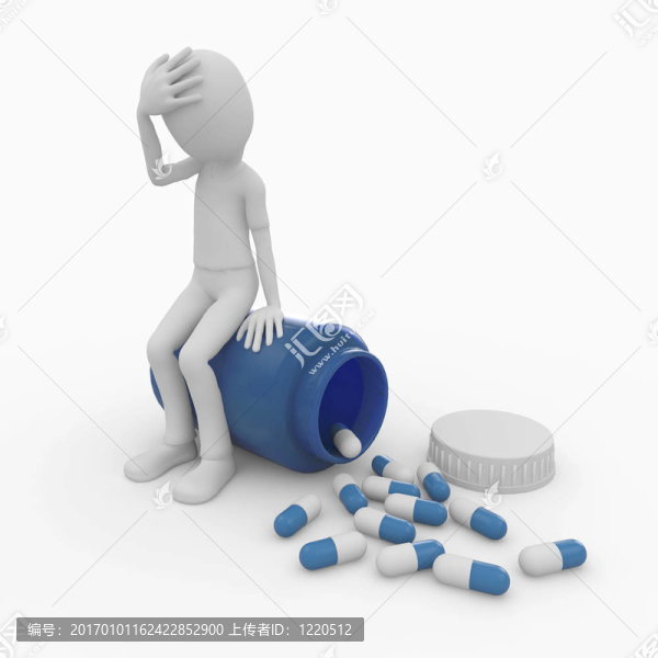 3D人與藥丸和瓶子