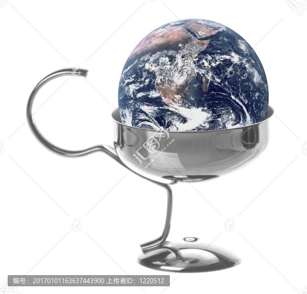 行星地球和不銹鋼酒杯隔離