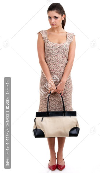 年輕的黑發(fā)婦女與袋；孤立