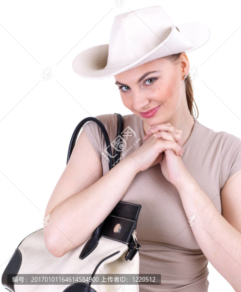 戴帽子的女人；白色的