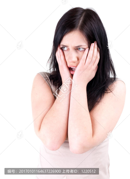 受驚的女人臉上；孤立的