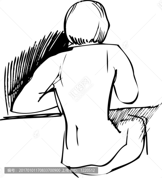 女孩坐在桌子背對著我們